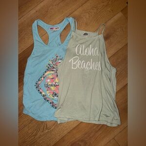 Aloha Beaches Mint Green Tank Top & Blue Maui & Sons Racerback Tank Bundle
